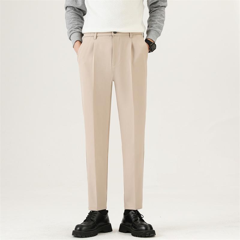 Pants men's spring and autumn repair new drape anti-wrinkle pants men's loose blue solid color straight nine-point casual pants