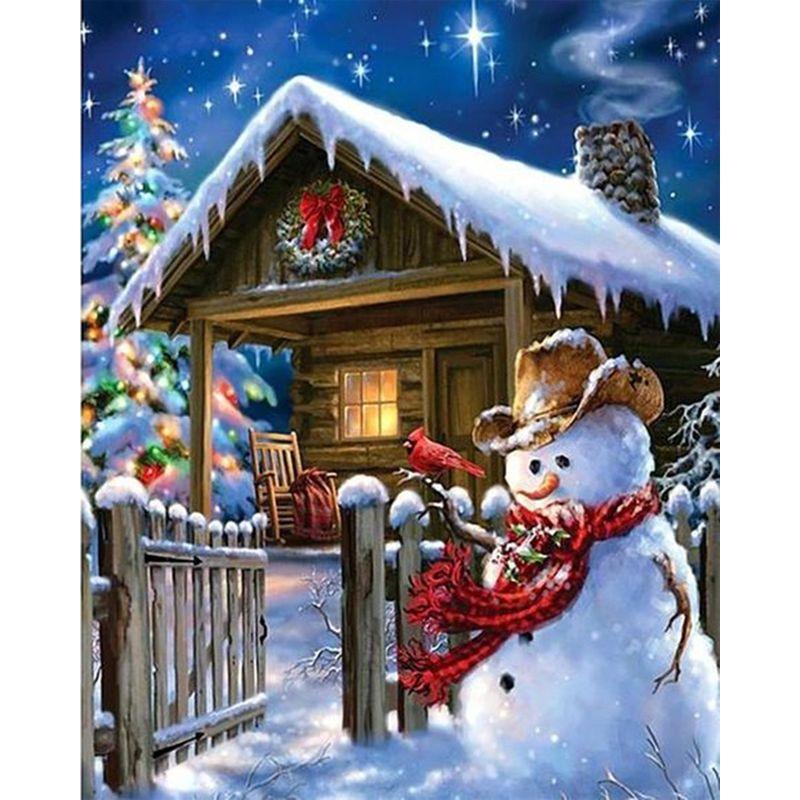 Full Round Drill Diamond Painting 5D Snowman Diamond Embroidery Winter Landscape Cross Stitch Home Decoration