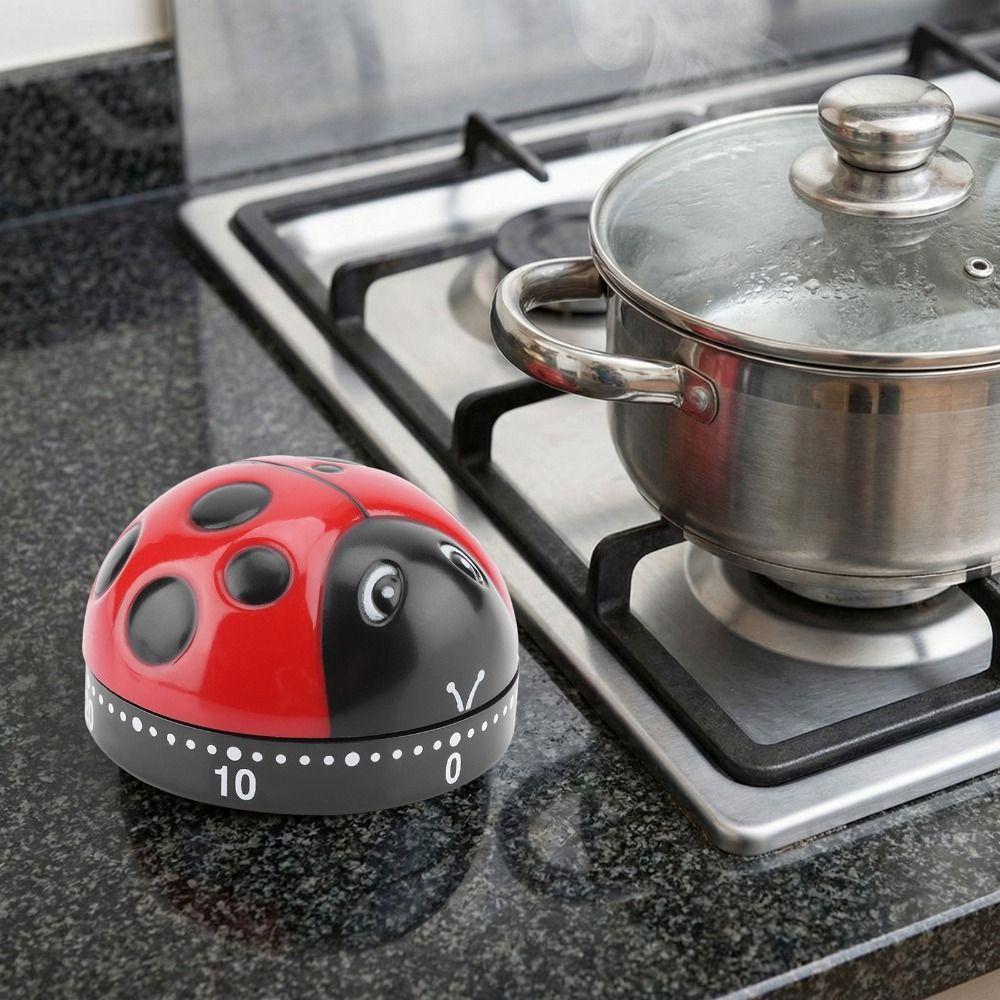 60 Minutes Ladybugs Kitchen Timer Cute No Battery Required Mechanical Wind up Timer Red Loud Ring Kitchen Alarm Clock Baking