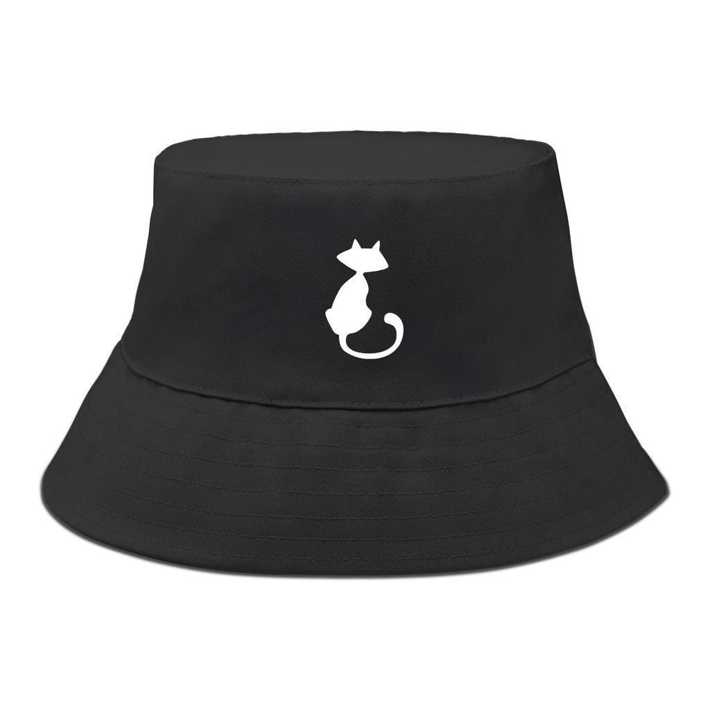 Bucket Hat With White Cat Print , Animal Fisherman Hat Spring Fashion Beach Basin Cap