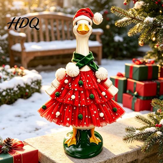 Holiday Porch Goose Clothes Christmas Outfit Santa Dress with Plush Scarf And Festive Gosling Statue Hat Apparel Winter Costume for Outdoor
