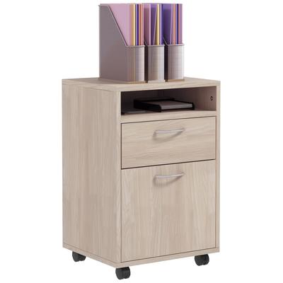 Rolling Office Desk Cabinet With Drawer Cupboard And Compartment For Documents And Hanging File 40 X 35 X 60 Cm Oak