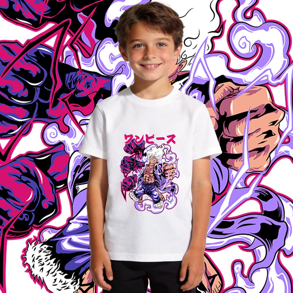 One Piece Luffy Gear 5 Anime Print Tee Kids Cotton T Shirt Boys Girls Summer Casual Top Soft Breathable