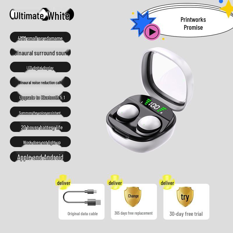 

Сверхмаленькие беспроводные Bluetooth-наушники MINI13-X, долго носятся, невидимые