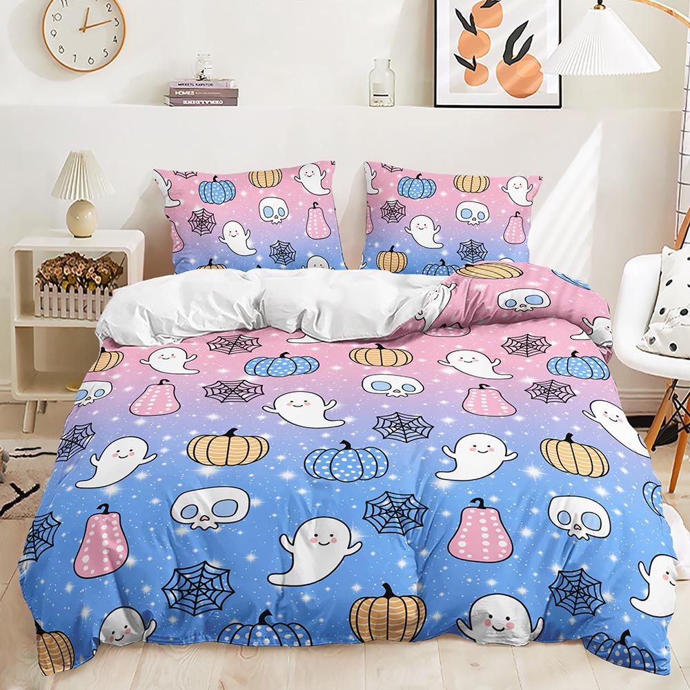 Halloween Themed Three-Piece Cartoon Bat Ghost Pattern Duvet Set