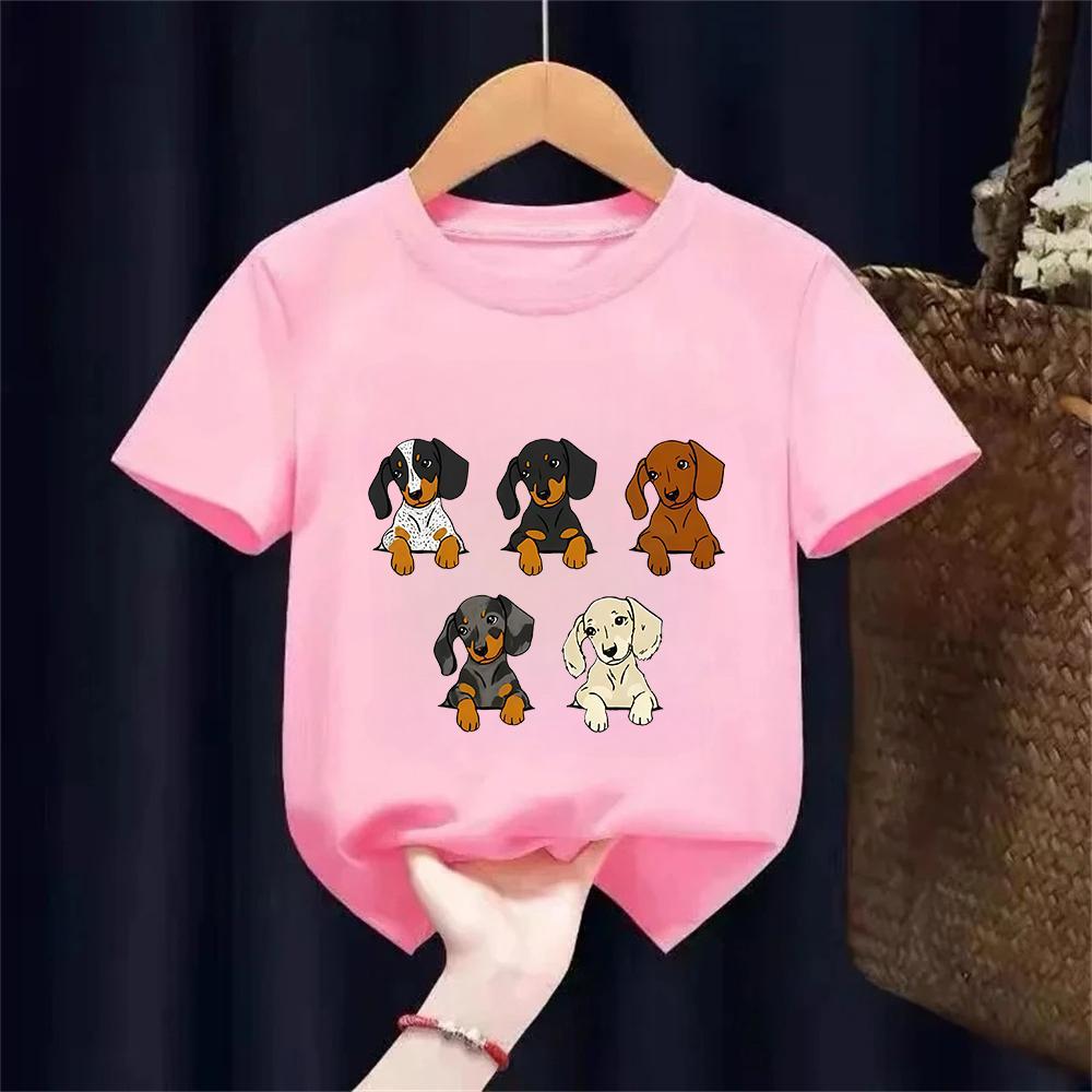 Dachshund Teckel Cute Dog Kids Tshirt Cute Printing Shirt Fashion TShirt for Casual Tops Short Sleeve
