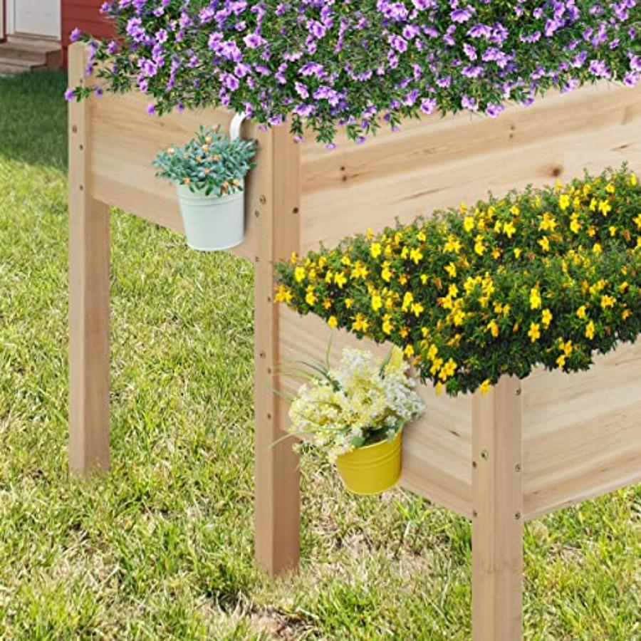 47x41x30in Wooden Raised Garden Bed for Herb with 2 Tiers Elevated Planter Outdoor Garden Box with Legs and Drainage Holes In N