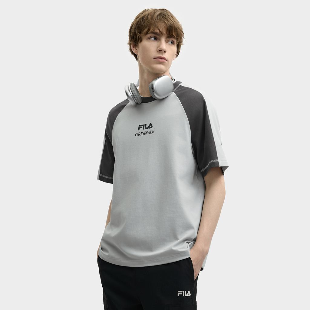 FILA Original Fashion Versatile Casual Simple Comfortable Raglan Knit Short Sleeve T-Shirt Men Tops Vintage-Gray F11M529110F-GY