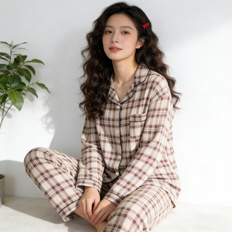 Imiteret bomuld ins japansk sløjfe pyjamas dame forår ny sød pige langærmet loungewear todelt sæt