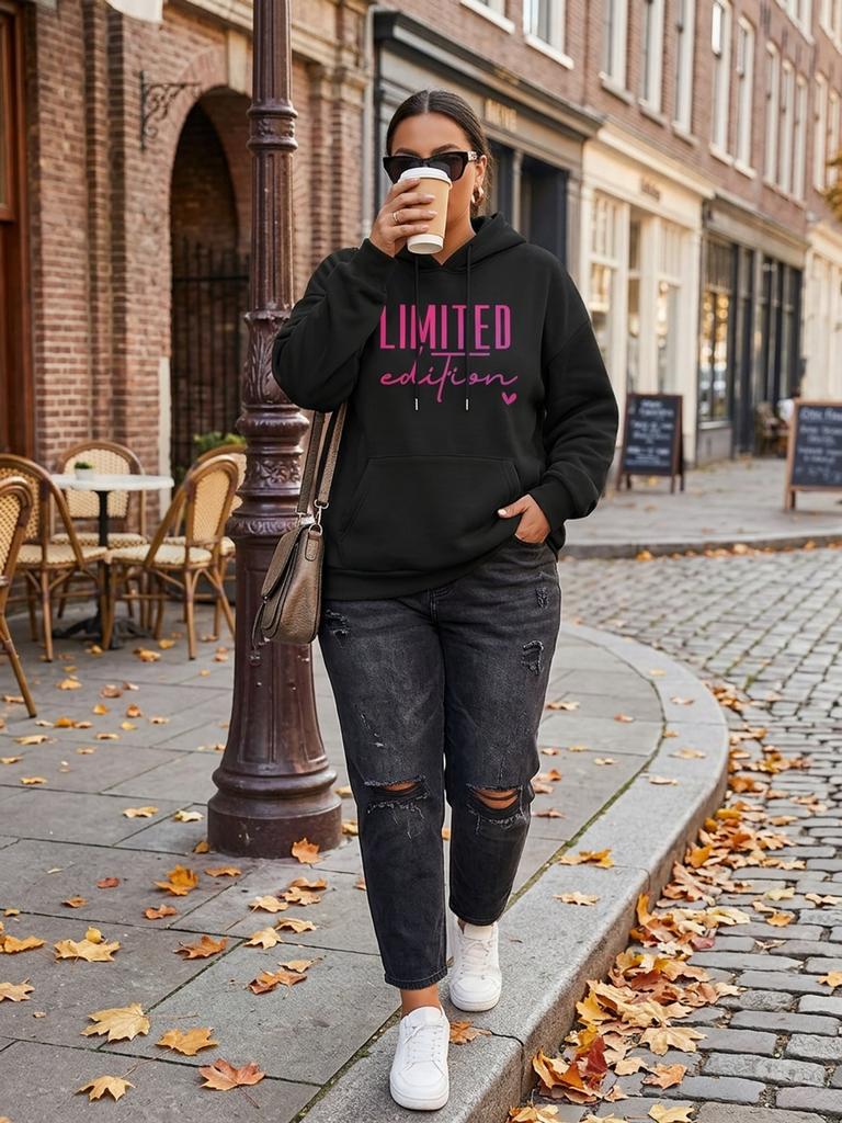 Fall Autumn Aesthetic Limited Edition Heart Letter Print Unisex Kangaroo Pocket Graphic Hoodie Hooded Sweatshirt Casual Top for D