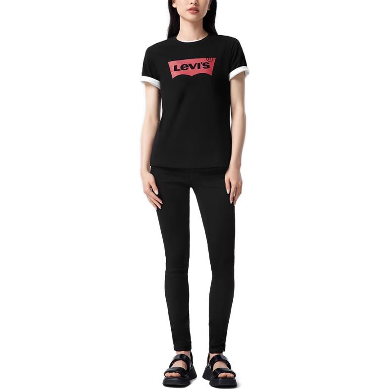 Levis Letterprint Zwaar Casual T-shirt met Korte Mouwen Dames Tops Zwart A2806-0000