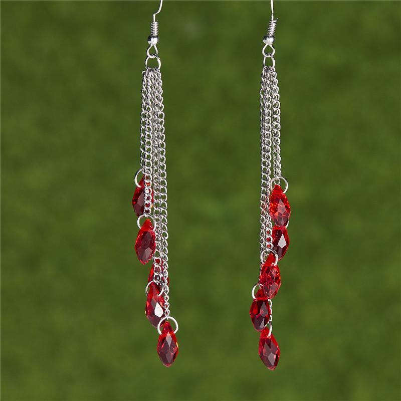 Elegant Blue Crystal Five-pointed Star Long Tassel Earrings for Women Girl  Zircon Ear Line Dangle Earrings Jewelry Gifts