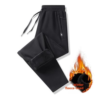 Fleece-Lined Thickened Straight-Leg Trousers Loose-Fit Cuffed Casual Men's Trousers Spring Sports Sweatpants