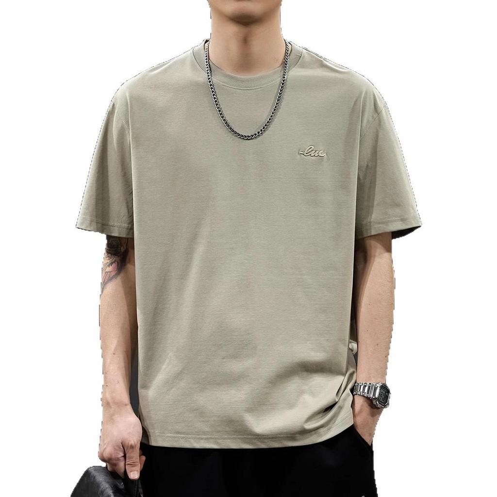 2025 Summer Men's Loose Fit Combed Cotton Ice Silk Cool Short Sleeve T-shirt - Breathable American Casual Half Sleeve Tee