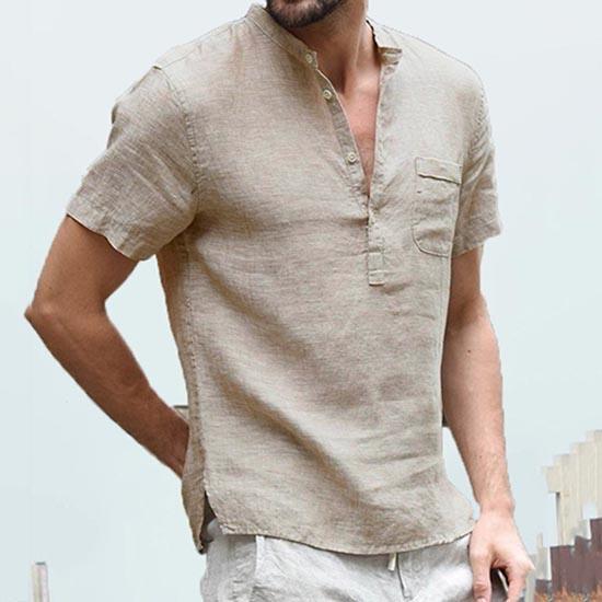 Summer Cardigan Men s Short-Sleeved T-shirt Cotton and Linen Led Casual Men s T-shirt Shirt Male Breathable S-5XL S