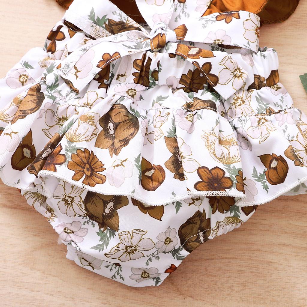 Infant Baby Girls Ruffle Snakeskin Printed Backless Romper Bodysuit+Headbands