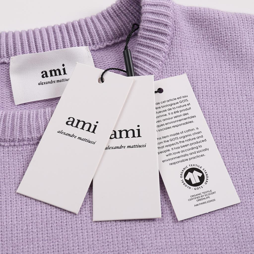 AMI 2025 Klasický pár Kulatý výstřih Stejná barva Plochá výšivka Láska Vlněný svetr