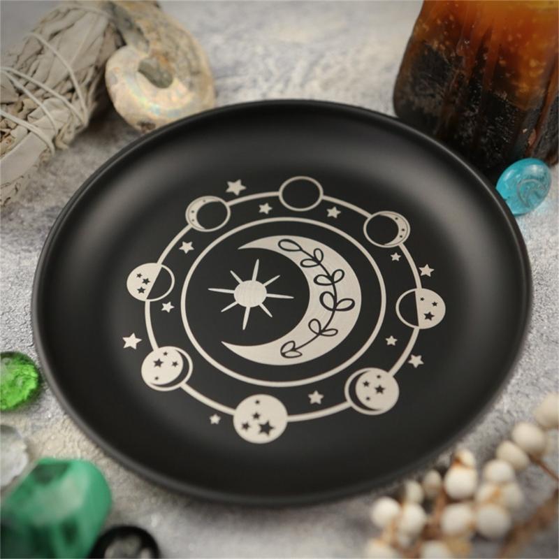 Chic Metal Candlestick with Black Pattern, 14cm Decorative Iron Plate Perfect for Weddings and Parties Home Setting