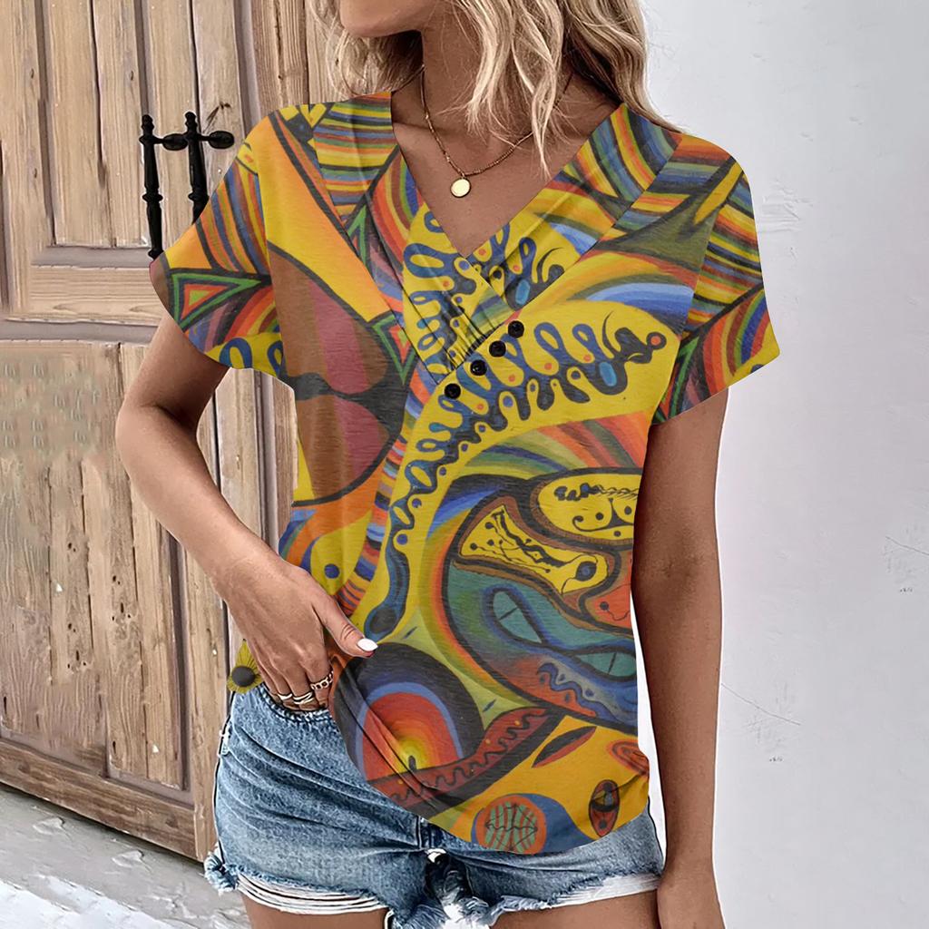 Summer Tops For Women Floral Pattern For Women V-Neck Short Sleeve Comfy Womens Tops Oversized Tshirts