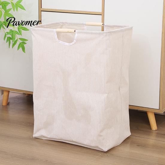 Easy Clean Laundry Hamper Basket with Wooden Handles, Cotton And Linen Large Space Saving Bag Basket, Storage Foldable Organizer for Families