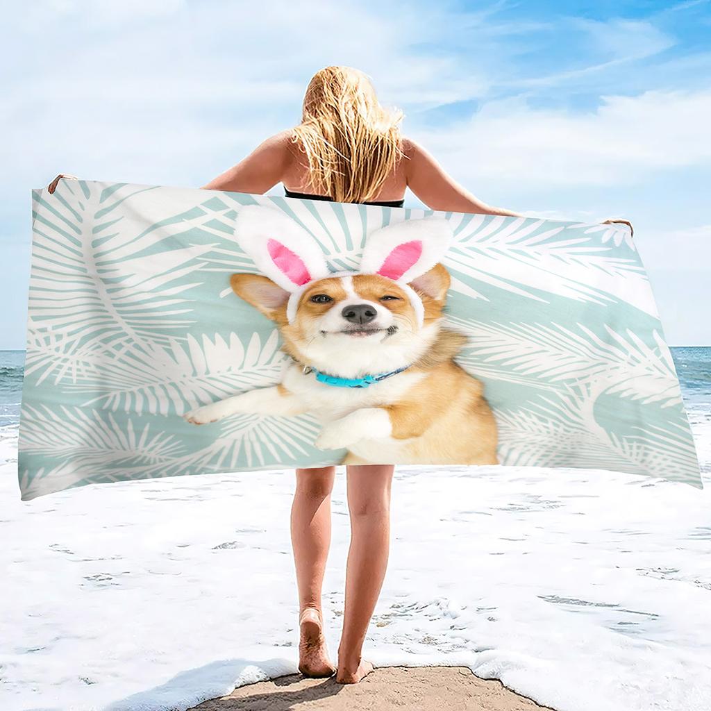 Corgi Series Seaside Vacation Beach Towel Swimming Bath Towel Microfiber Sports Towel