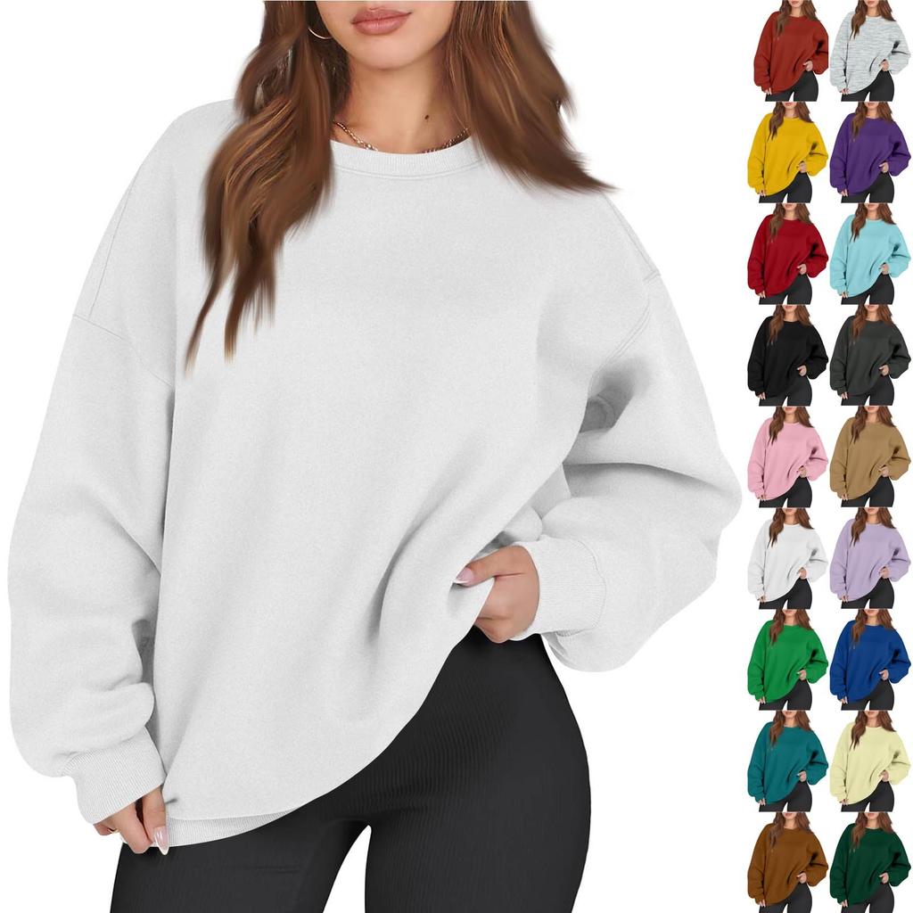 Women's Fashion Long Sleeve Solid Color Round Neck Loose Oversize Pullover Sweater Top