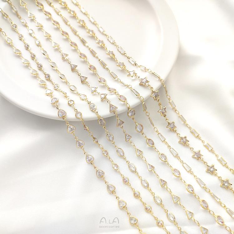 

14K Gold-Filled Geometric Zircon Chain for DIY Jewelry
