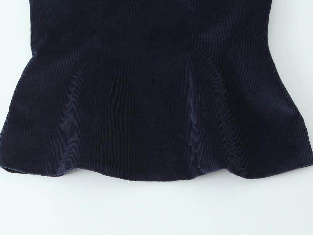 European & American Style Women's V-Neck Corduroy Top & A-Line Mini Skirt Set 