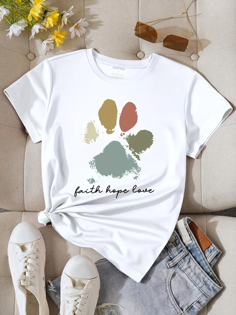 Print Medium Stretch Short Sleeve Regular Fit All Seasons Womens Casual Crew Neck T-Shirt with Cartoon