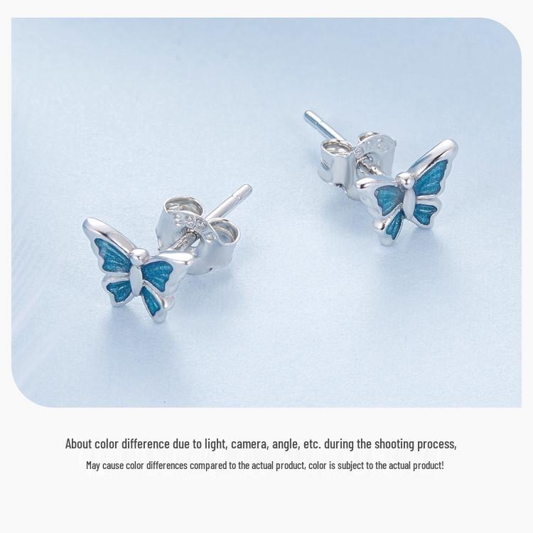 Avle Blue Butterfly Earrings: Versatile S925 Sterling Silver, Platinum-Plated