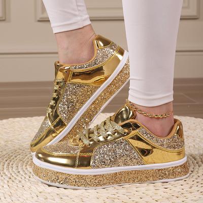 Women Spring Autumn New Luxury Gold Silver Glitter Sports Shoes Ladies Versatile Outdoor Comfort Thick Soled Casual Sneakers