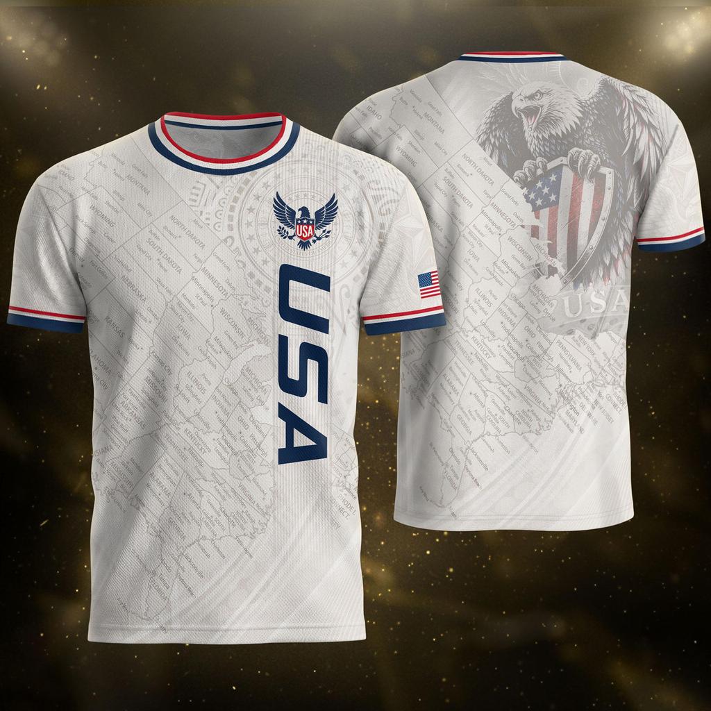 Men's USA Football Graphic Jersey Short Sleeve Crew Neck T Shirt Athletic Fit Lightweight Soccer Top for Outdoor Sports and Casual Wear