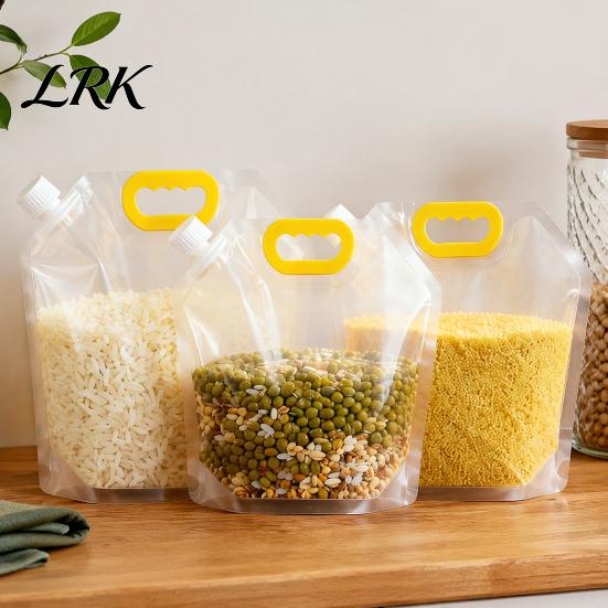 Vertical Standing Food Pouch 5PCS Grain Storage Bag with Handle, Large Capacity Cereal Container, Reusable Sealed Rice Dispenser Organizer,