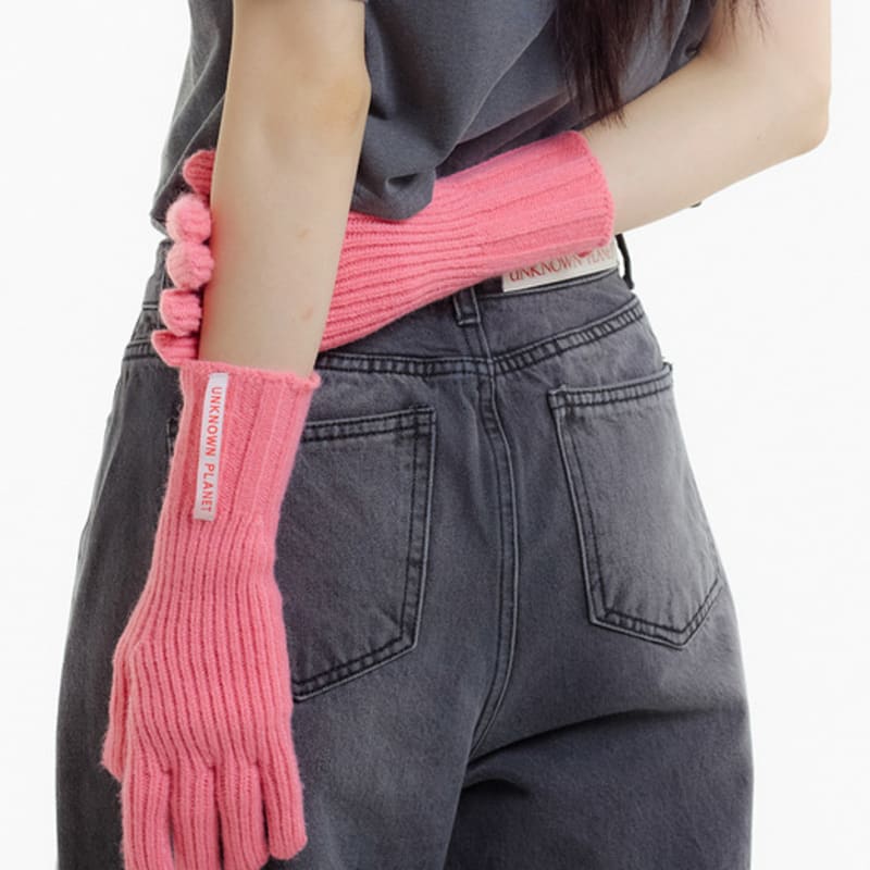 UNKNOWN PLANET Finger Hole Knit Gloves Pink_FINGER HOLE KNIT GLOVES PINK