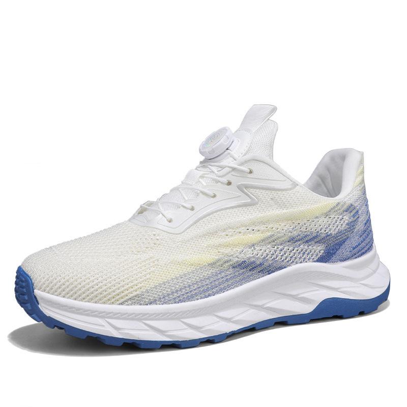 2024 Summer New Rotating Button Strap-free Platform Sneakers Fashionable Fly-woven Breathable Running Men's Shoes