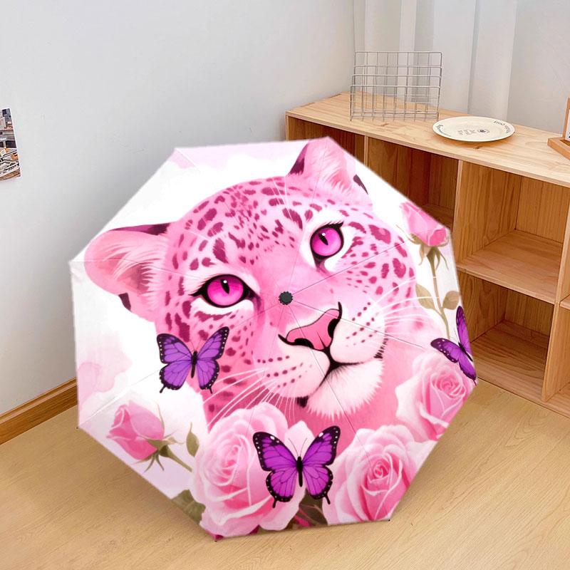 Pinkleopard Pattern Pattern New Style Umbrella, 1 Piece Automatic Folding Umbrella, Portable Travel Umbrella, Outdoor Umbrella, Birthday Gift