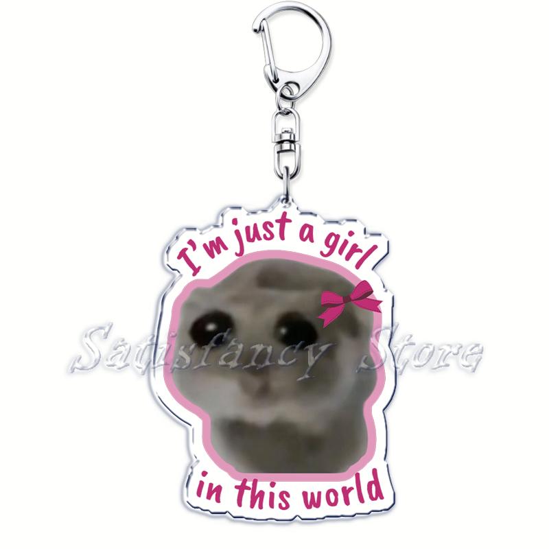 

Popular Funny Meme I Am Just A Girl Sad Hamster Key Chain Keychains Ring for Accessories Bag Pendant Keyring Jewelry Fans Gifts
