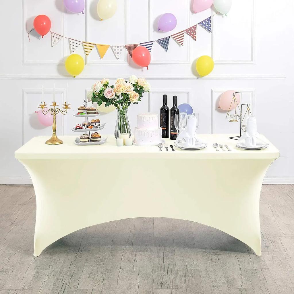 2 Pcs Spandex Table Cover for Standard Folding Tables Universal Rectangle Fitted Tablecloth Protector Wedding Banquet and Party