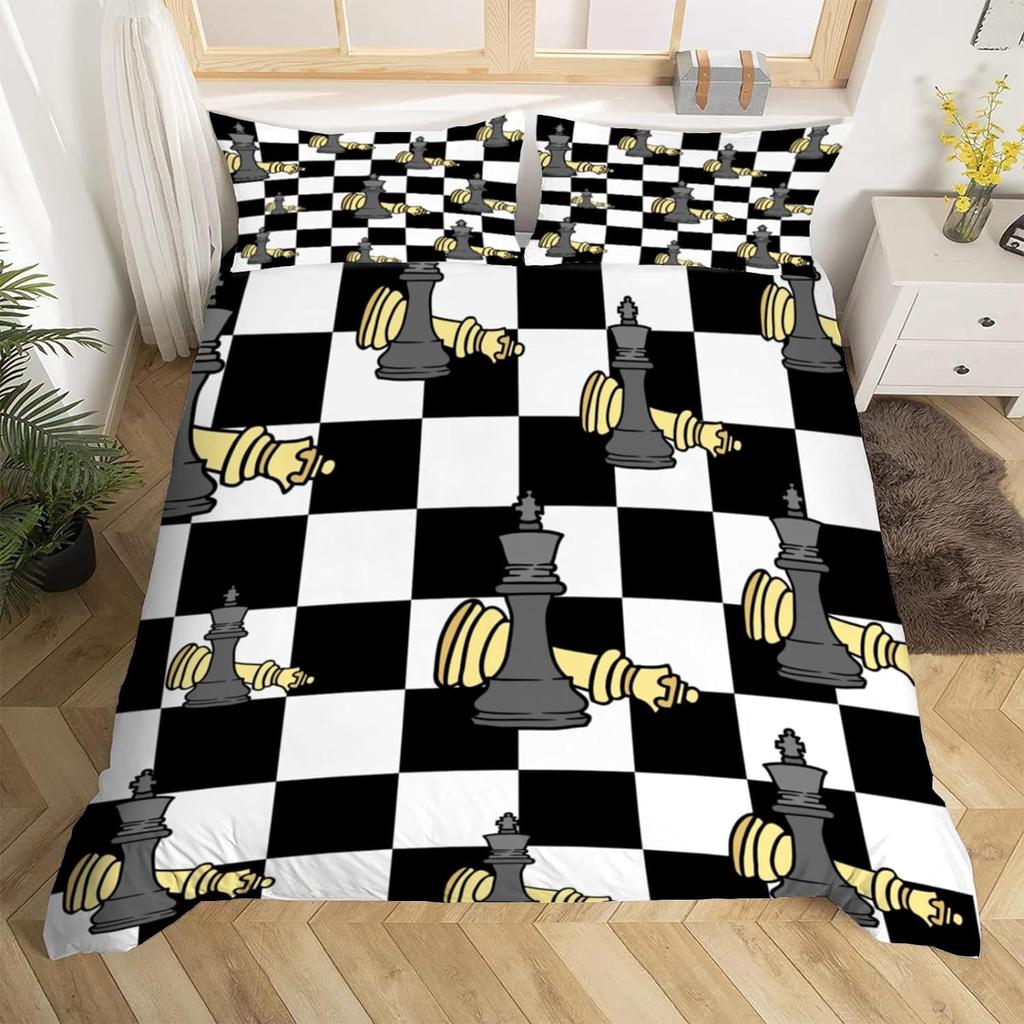 International Chess Duvet Cover for Teens Adults Queen Size Lightweight Down Room Decor 2 Pillowcases 1 Comforter Cover No Quilt