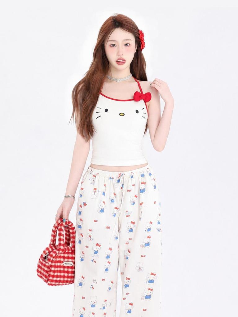 Season Design Sling Vest Women's Summer Cute Little Kitty Cat New Top Fashion Neck Bow Unique