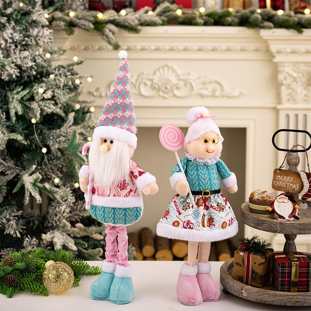Retractable Christmas Doll with Retractable Legs Pink Santa Claus Snowman Elk Standing Doll for Home Display and Festive Window