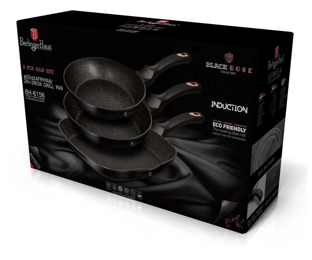 Set Of 3 Granite Pans Berlingerhaus Black Rose Bh-6156