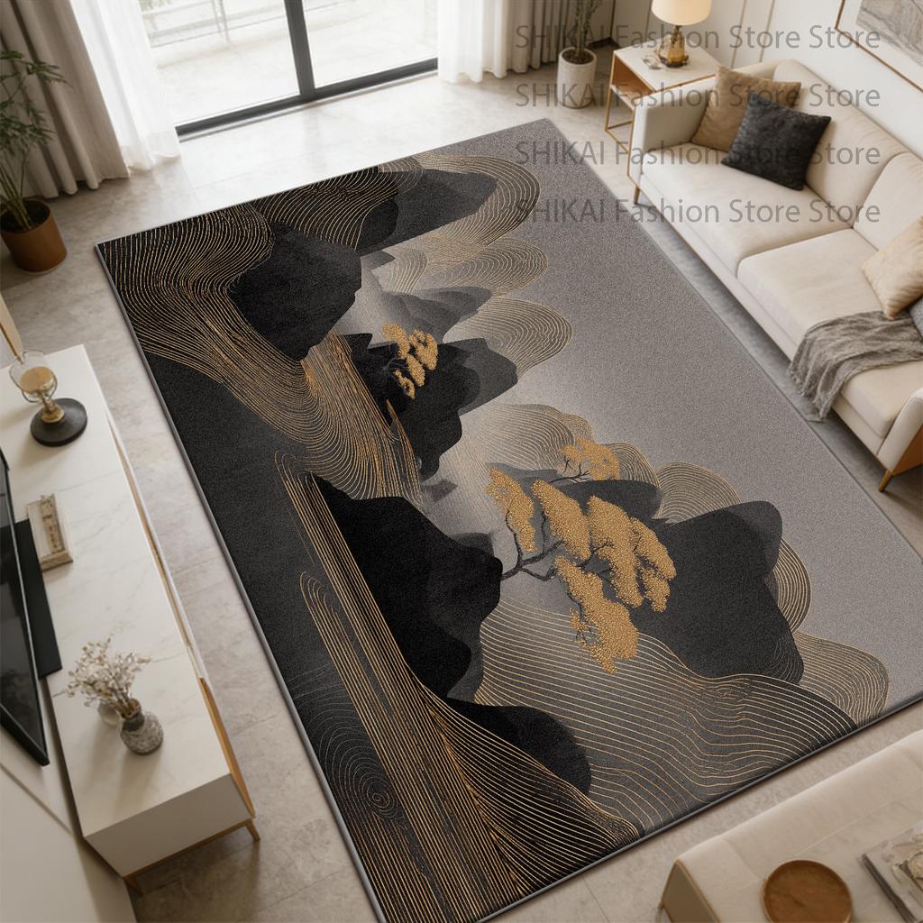 New Chinese Landscape Style Living Room Rug Decoration Bedroom Bedside Non-slip Lint-free Carpet Easy Clean Soft Big Floor Mats