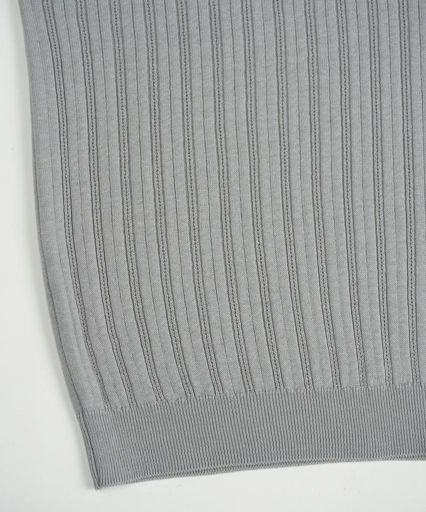 BIRBANTE Summer Washable Ribbed Henley Neck Knit - Light Gray