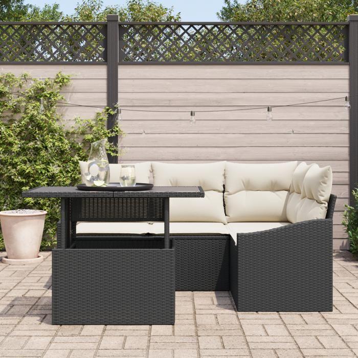 VidaXL Ensemble de canapé de jardin 5 pièces avec coussins en poly rattan noir 3357730