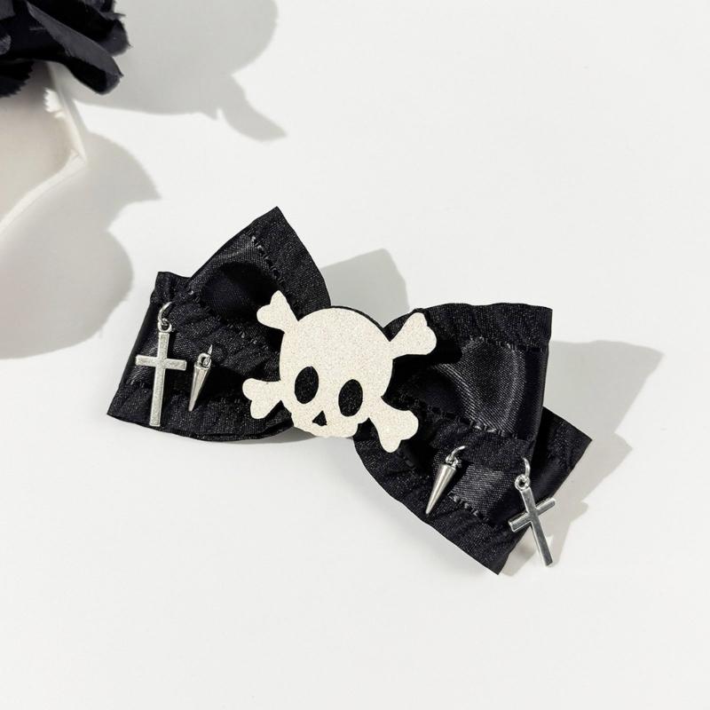 Skull Pass Ribbon Hair Fasteners Gothic Hair Accessories For Women Men Soft Woven Fabric Not Slip Hairpins For Daily Parties Festivals