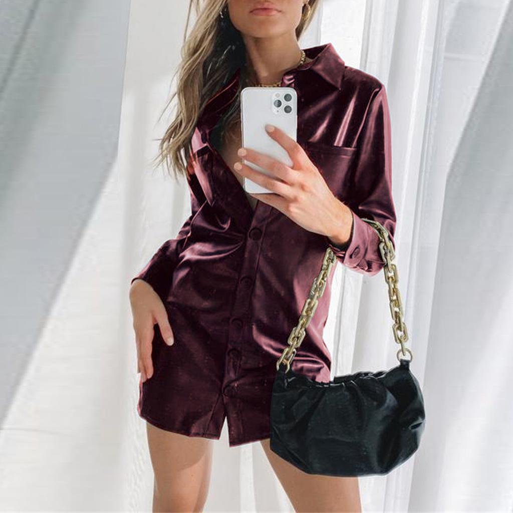 (SU)Módní Dámské Jednobarevné Úzké šaty s kulatým výstřihem do V s dlouhým rukávem Kožené šaty