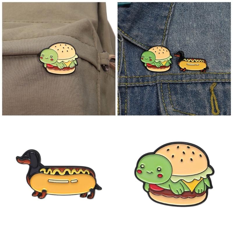 Fun And Elegant Food Themed Brooch Featuring Hamburger And Hot Dog Designs Portable Accessory for Daily Casual Wear