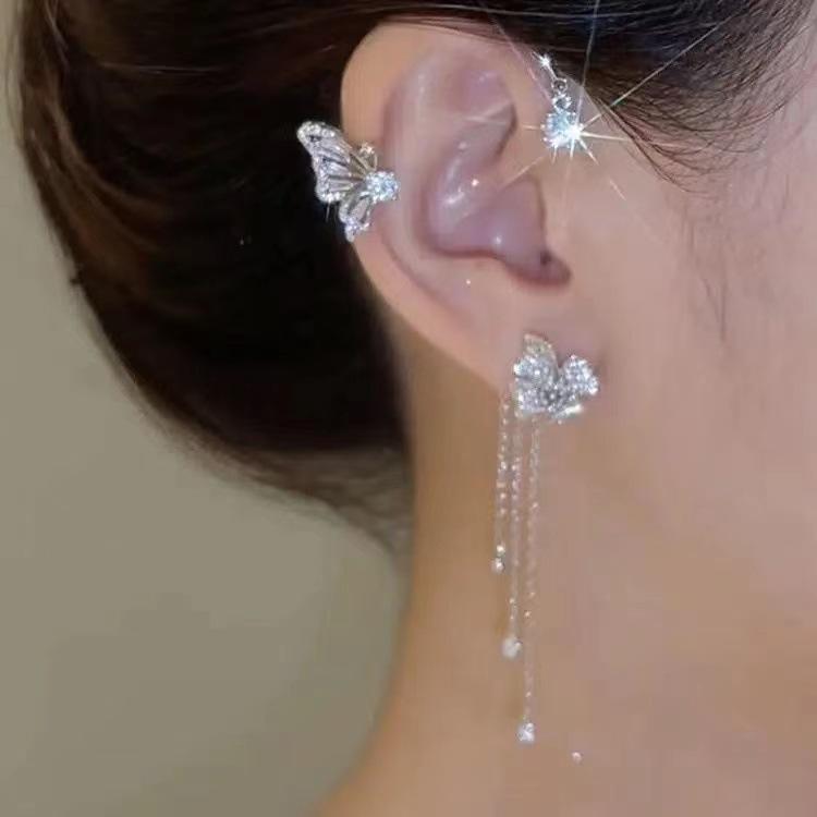 Butterfly Tassel Ear Clips Without Ear Holes Female Temperament Light Luxury High Sense Niche Cold Wind Ear Hanging Ear Bone Clips