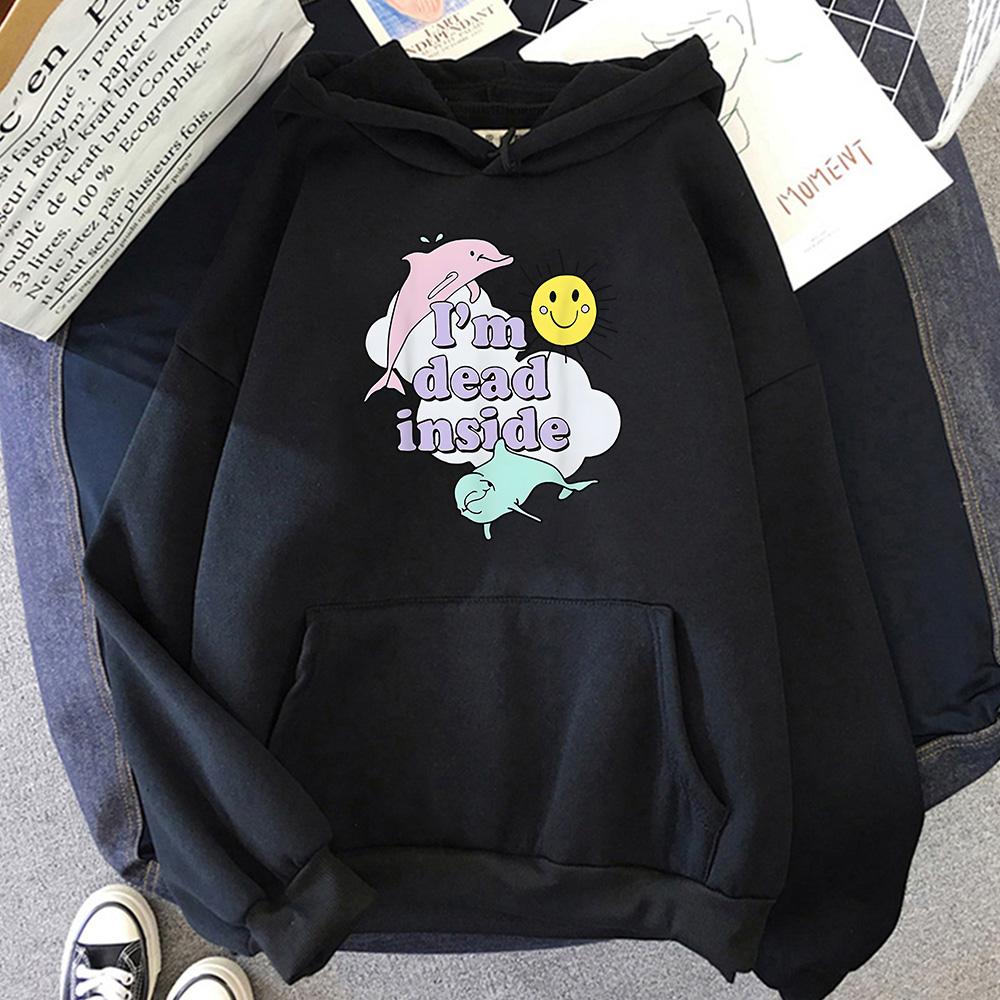 

I m Dead Inside Dolphin Толстовка Unisex/wo Унисекс Свободные пуловеры Kawaii Мультфильм Одежда Популярная Аниме Толстовка с капюшоном Осень Повседневная Толстовка с капюшоном S